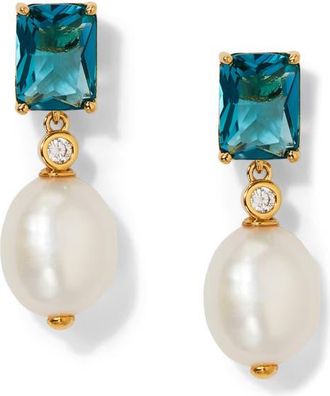 Nadri Blue Lagoon Cubic Zirconia & Freshwater Pearl Drop Earrings in Gold at Nordstrom