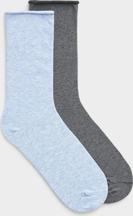 Simons Womens Solid/checks socks 2-pack