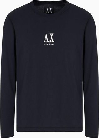 A|X Armani Exchange Mens Icon Project, Embroidered Logo, Long Sleeve, T-Shirt, Blue, L