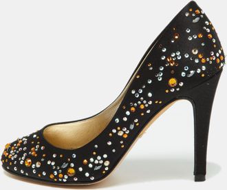 Gina Black Satin Crystal Embellished Pumps
