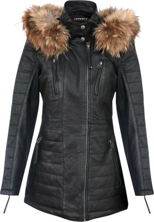 Infinity Leather Womens Black Quilted Parka Jacket-Winton Lamb Leather - Size 16 UK