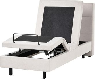 Beliani Electric Bed Light Beige EU Small Single 2ft6 Remote Control Adjustable Fabric Upholstery DUKE III