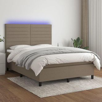 vidaXL Cama Box Spring Colch&oacute;n Y Luces Led Tela Gris Taupe 140x190 Cm Vidaxl