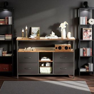 OEM Mueble Tv - Vintage Moderno - Iluminaci&oacute;n Led Rgb - 4 Cajones - Madera Marr&oacute;n 108x30x78cm