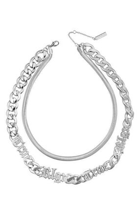 True Religion Layered Chain Necklace with Logo Script in Silvertone at Nordstrom