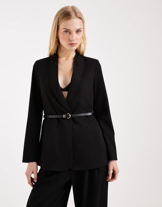 Vero Moda Blazer ampio nero con cintura in coordinato