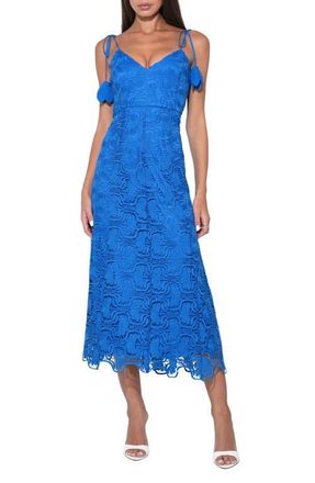 Adelyn Rae Blair Floral Embroidery Tie Strap Midi Dress in Royal Blue at Nordstrom, Size X-Small