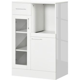 HOMCOM Credenza Cucina Moderna con Armadietti e Cassetto in Legno e Vetro Bianco