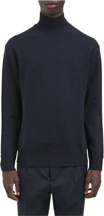 Paolo Pecora Maglia Collo Alto in Lana Vergine - Heren - Coltruien - Blauw - L - Wol - Truien & Vesten
