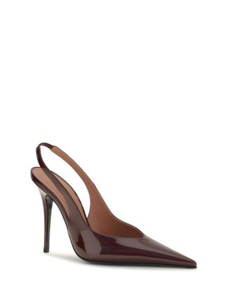 Amina Muaddi Brown Slingback Pumps