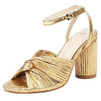 Generic MiaZane Womens Pleated Bow Block Heel Sandals Peep Toe Ankle Strap Bridal Dress Heels for Wedding Ceremonies & Elegant Evening Receptions,Gold,6.5 UK