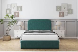 Sloomy Belvoir Plush Bed Frame With 45 Upholstered Headboard in Emerald | Size: Double