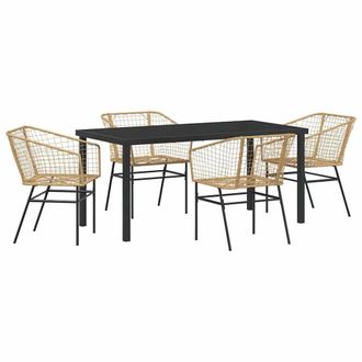 Berkfield Home 5 Piece Garden Dining Set Brown Poly Rattan