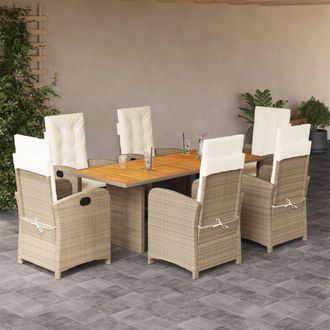 vidaXL Set Comedor De Jard&iacute;n 7 Pzas Con Cojines Rat&aacute;n Sint&eacute;tico Beige Vidaxl