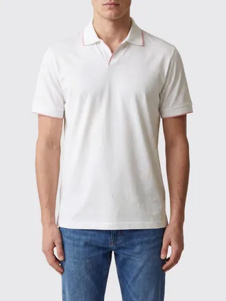Moorer Polo in cotone a maniche corte con scollo a V e profili a contrasto