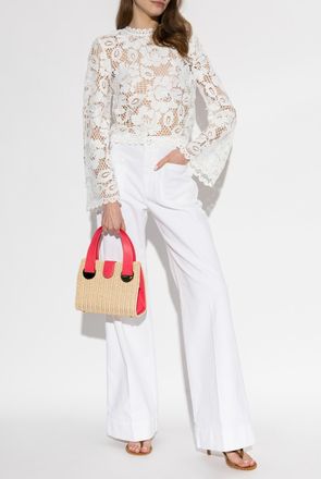 Self Portrait Lace Top With Long Sleeves, Womens, White