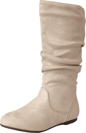 Generic Women Slouchy Suede Knee High Flats Boots Thigh High Wide Calf Long Boot Winter Slip On Casual Shoes with Side Zipper Comfortable Daily Wear & Outdoor