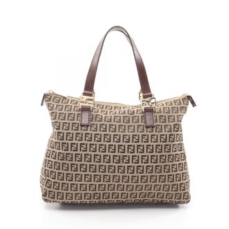 Fendi Beige Brown Canvas Leather Handbag Tote Bag (Pre-Owned)