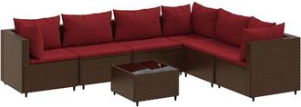 vidaXL Vidaxl - Set Muebles De Jard&iacute;n 7 Piezas Y Cojines Rat&aacute;n Sint&eacute;tico Marr&oacute;n