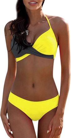 Generic Womens Sexy Bikini Sets 2024, Swimming Costume Women Two Piece Swimsuits Front Cross Halterneck Bathing Suits Color Block Print Push up Bikinis Padded