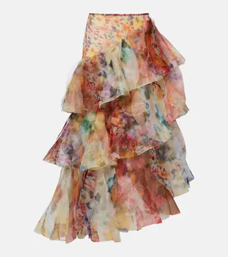 Zimmermann Luna floral ruffled maxi skirt