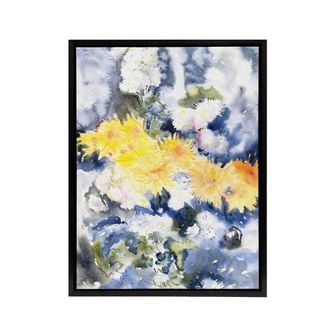 Artery8 Yellow & Blue Floral Watercolour Demuth Framed Canvas Wall Art Print | Size: W24 x H32