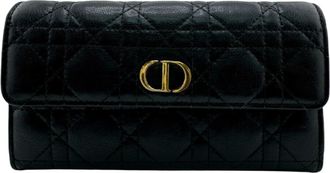 Dior Black Leather Long Wallet (Tri-Fold) (Pre-Owned)