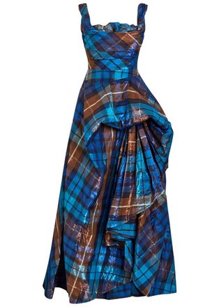 Vivienne Westwood Long Chichi Tartan Gathered Woven Gown - Blue - 10 (UK10 / S)