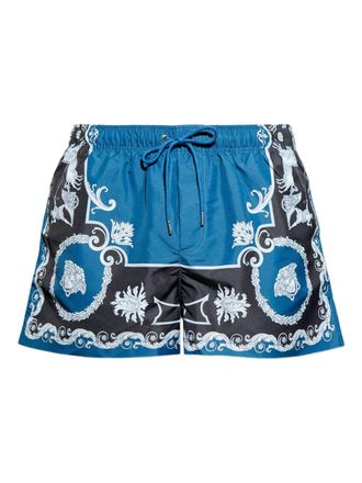 Versace Ornamental Print Swim Shorts With Drawstring Waist