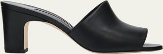 Manolo Blahnik 70mm Rapallabar Leather Mules