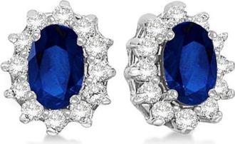 Allurez Oval Accented Earrings 14k in Blue Sapphire at Nordstrom
