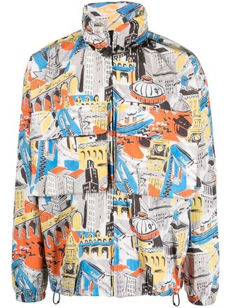 Moschino graphic-print hooded jacket - men - Cotton/Polyamide/Polyamide/Polyester - 50 - Grey