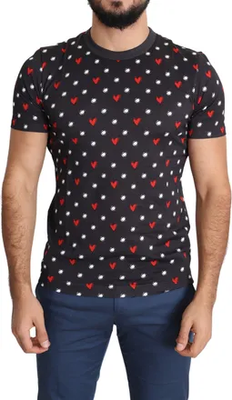 Dolce & Gabbana Dark Gray Hearts Print Cotton Men Mens T-shirt