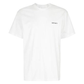 Carhartt Work in Progress Carhartt Wip, T-Shirts, male, White, Size: L Script Logo White T-Shirt