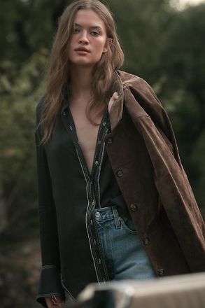 Pilcro Longline Silky Buttondown Shirt