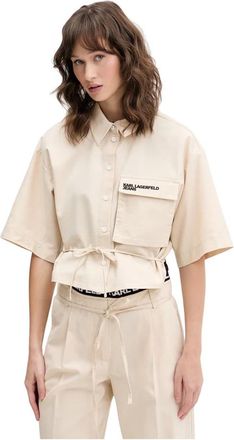 Karl Lagerfeld Logo Shirt - Dames - Overhemden - Beige - XL - Katoen - Overhemden