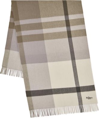 Mulberry Check Merino Wool Scarf in Eggshell/olive at Nordstrom