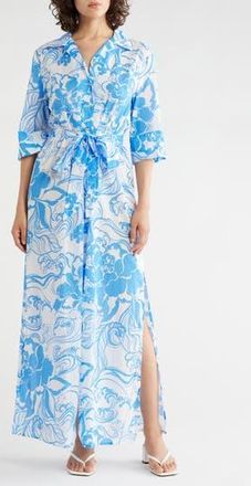 Tori Richard A Swell Time Sanna Tie Waist Shirtdress in White/Blue at Nordstrom Rack, Size X-Small