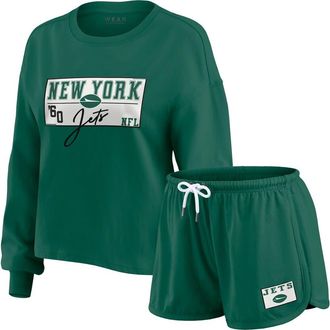 WEAR by Erin Andrews Womens WEAR by Erin Andrews Green New York Jets Heavy Rugby Jersey Long Sleeve T-Shirt & Shorts Lounge Set at Nordstrom, Size Xx-Large