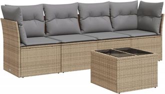 vidaXL Juego De Sof&aacute;s Jard&iacute;n Con Cojines 5 Pzas Rat&aacute;n Sint&eacute;tico Beige Vidaxl