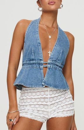 Princess Polly Sequoia Denim Halter Top in Blue at Nordstrom, Size 12