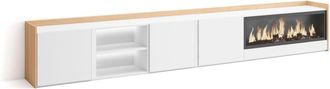 Skraut Home Skraut Home - Mueble Tv, Televisi&oacute;n, Muebles De Sal&oacute;n, Almacenaje, 315x35x50cm, Para Tv Hasta 80, Chimenea El&eacute;ctrica Xxl, Led, Estilo Moderno, Blanco 