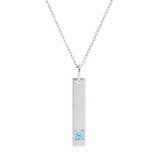 MAX + STONE 14k White Gold Bar Pendant Necklace with 3mm Small Round Gemstone Adjustable Cable Chain 16 Inches to 18 Inches with Spring Ring Clasp