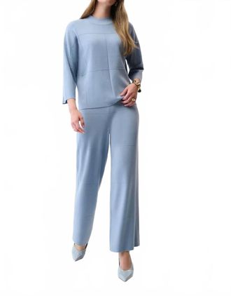 Joseph Ribkoff Mock Neck Quarter Sleeve Boxy Sweater In Chambray