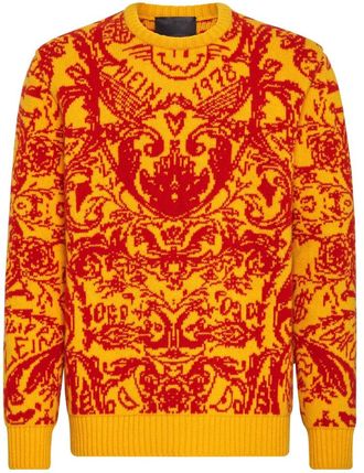 Philipp Plein Pullover Round Neck LS - Heren - Ronde hals truien - Veelkleurig - 3XL - Wol - Truien & Vesten