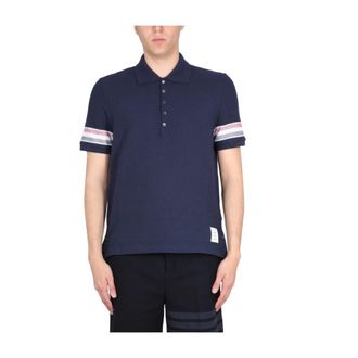 Thom Browne Polo Shirts, male, Blue, Size: 2XL Classic Collar Button Polo