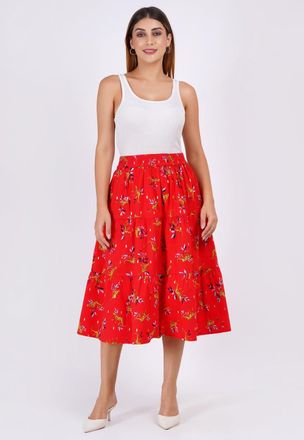 Leota Evelyn Tiered Midi Skirt Lucky Cheetah Poppy Red