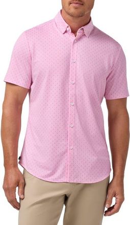 Mizzen+Main Halyard Geo Print Short Sleeve Performance Button-Up Shirt in Pink Salt Tossed Triangle at Nordstrom, Size Xx-Large