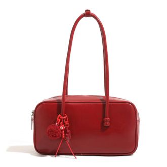 Generic Cymwer Women PU Leather Solid Color Shoulder Bag with Zipper for Work Travel (Red)