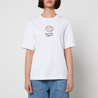 Maison Kitsun&eacute; Womens Kitsune Floating Flower Comfort T-Shirt in White Cotton - Size X-Small